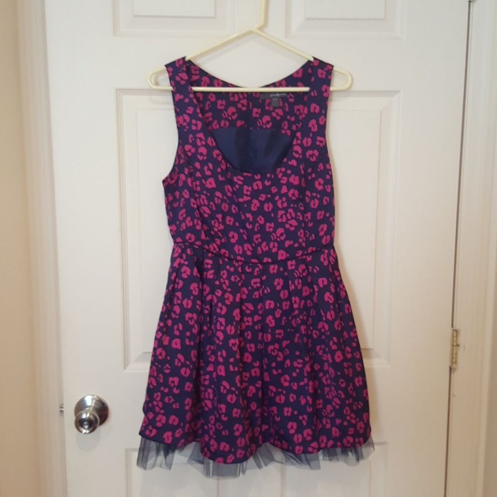 Twenty One Navy Blue w/ Pink Leopard Print Dress